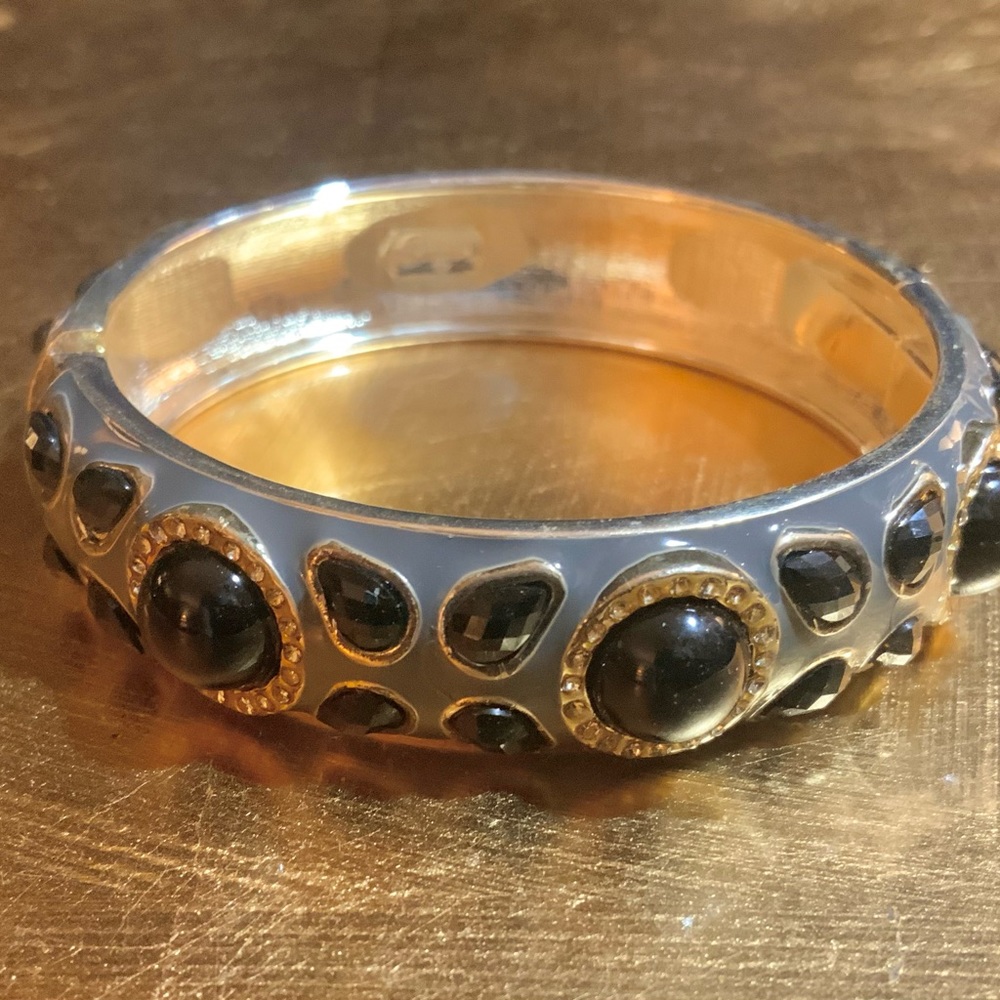SEQUIN BRACELET ENAMEL JEWELED BANGLE -HINGE CUFF ⭐️BLK/CHARCOAL COMBO⭐️NWOT - Picture 3 of 11